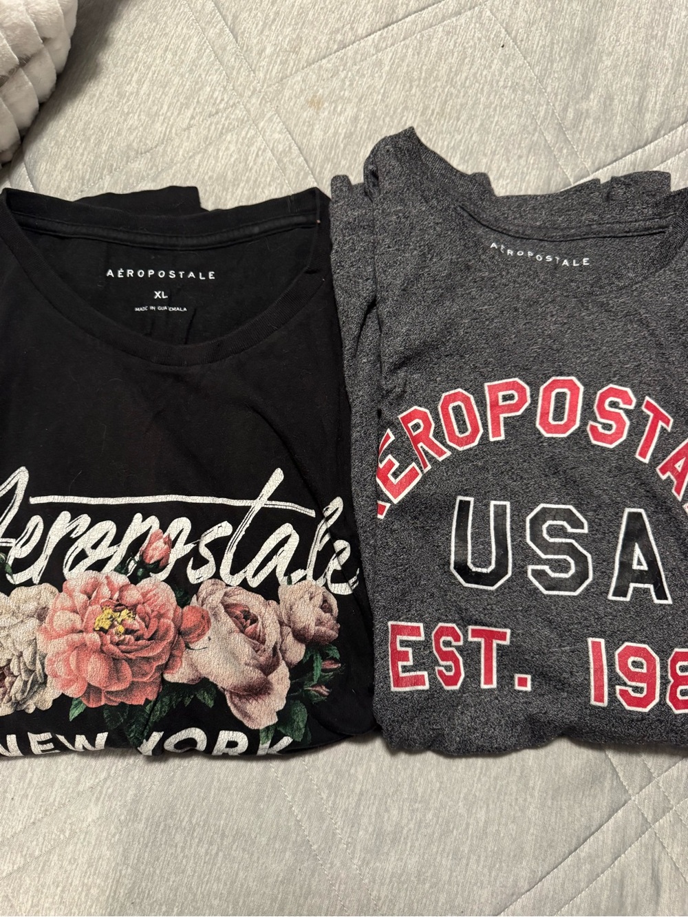 Aeropostale Black Floral & Charcoal Graphic Tee Duo